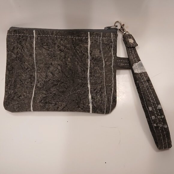 New Canvas Abstract Coin Purse Wristlet Wallet Pouch Gray Black hanging pouch - Picture 2 of 4